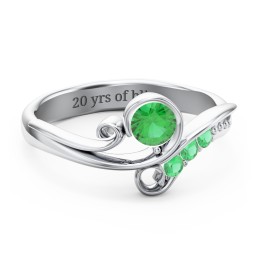 Family Flair Ring With 2-6 Birthstones in 925 Sterling Silver with Emerald and Cubic Zirconia