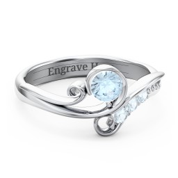 Family Flair Ring With 2-6 Birthstones in 925 Sterling Silver with Aquamarine and Cubic Zirconia
