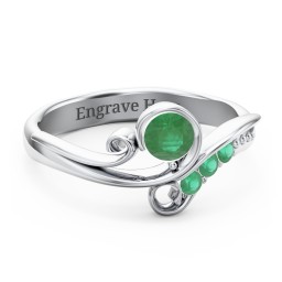 Family Flair Ring With 2-6 Birthstones in 925 Sterling Silver with Emerald and Cubic Zirconia