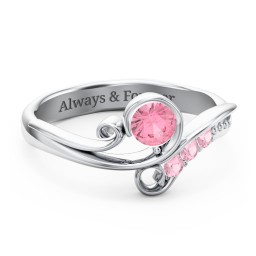 Family Flair Ring With 2-6 Birthstones in 925 Sterling Silver with Pink Tourmaline and Cubic Zirconia