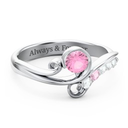Family Flair Ring With 2-6 Birthstones in 925 Sterling Silver with Pink Tourmaline and Cubic Zirconia