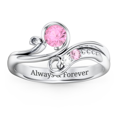 Family Flair Ring With 2-6 Birthstones – Sterling Silver with Pink Tourmaline and Cubic Zirconia