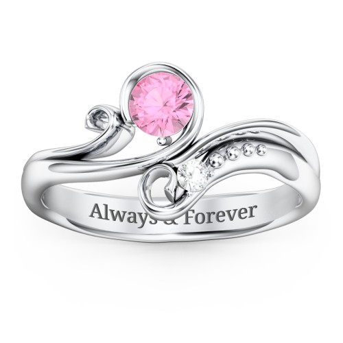 Family Flair Ring With 2-6 Birthstones – Sterling Silver with Pink Tourmaline and Cubic Zirconia