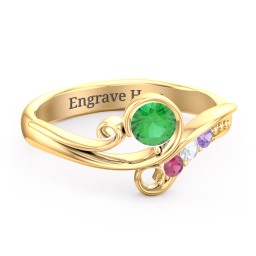 Family Flair Ring With 2-6 Birthstones in 9K Solid Yellow Gold with Emerald, Ruby, Cubic Zirconia, and Amethyst