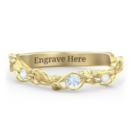 Leaf Band Ring with Gemstones