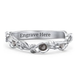 Leaf Band Ring with Gemstones