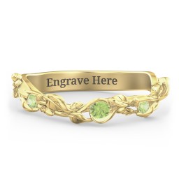 Leaf Band Ring with Gemstones