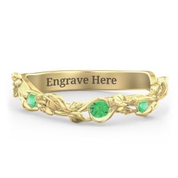 Leaf Band Ring with Gemstones