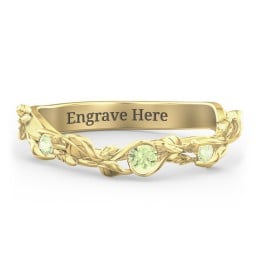 Leaf Band Ring with Gemstones