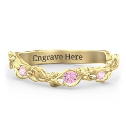 Leaf Band Ring with Gemstones