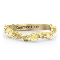 Leaf Band Ring with Gemstones