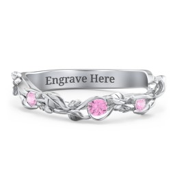Leaf Band Ring with Gemstones in 925 Sterling Silver with Pink Sapphire