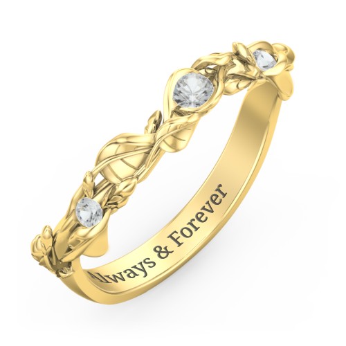 Leaf Band Ring with Gemstones