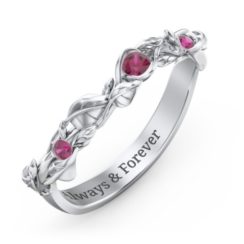 Leaf Band Ring with Gemstones