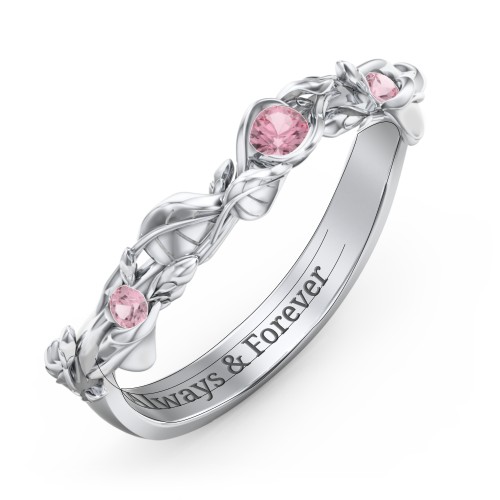 Leaf Band Ring with Gemstones