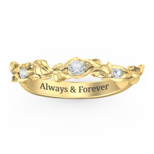 Leaf Band Ring with Gemstones