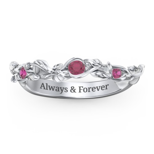 Leaf Band Ring with Gemstones