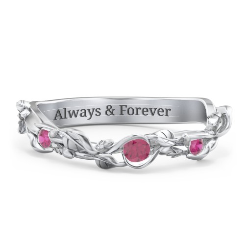 Leaf Band Ring with Gemstones