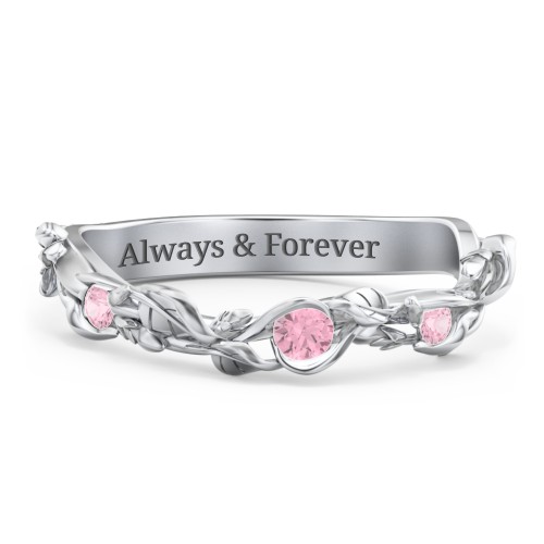 Leaf Band Ring with Gemstones