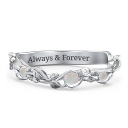 Leaf Band Ring with Gemstones in 925 Sterling Silver with Opal