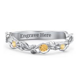 Leaf Band Ring with Gemstones in 925 Sterling Silver with Citrine