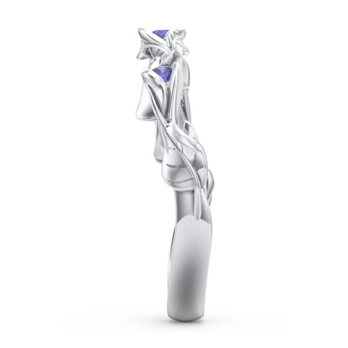 Leaf Band Ring with Gemstones – Sterling Silver with Blue Sapphire