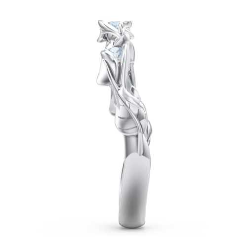 Leaf Band Ring with Gemstones – Sterling Silver with Blue Topaz
