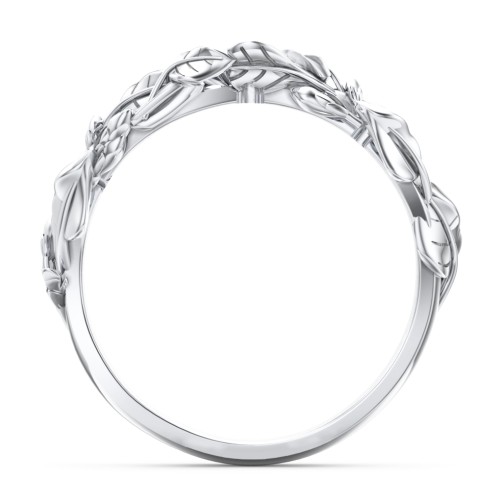 Leaf Band Ring with Gemstones – Sterling Silver with Opal