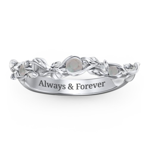Leaf Band Ring with Gemstones – Sterling Silver with Opal