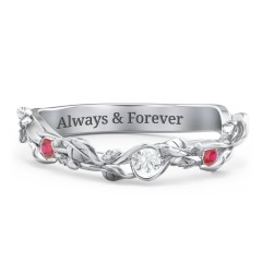 Leaf Band Ring with Gemstones – 9kt Yellow Gold with Cubic Zirconia and Garnet
