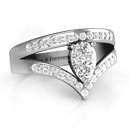 Point Of Elegance Ring in 925 Sterling Silver with White Premium Zirconia and Fancy Blue Premium Zirconia