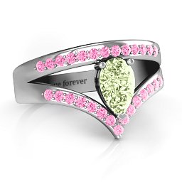 Point Of Elegance Ring in 925 Sterling Silver with Peridot, Pink Tourmaline, and Fancy Blue Premium Zirconia