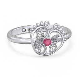 Butterfly Baby Feet Ring in 925 Sterling Silver with Ruby
