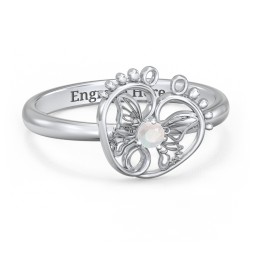 Butterfly Baby Feet Ring in 925 Sterling Silver with Opal
