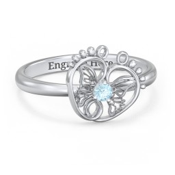 Butterfly Baby Feet Ring in 925 Sterling Silver with Blue Topaz