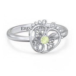 Butterfly Baby Feet Ring in 925 Sterling Silver with Peridot