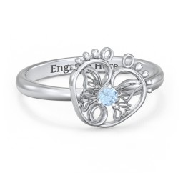 Butterfly Baby Feet Ring in 925 Sterling Silver with Blue Topaz