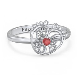 Butterfly Baby Feet Ring in 925 Sterling Silver with Garnet