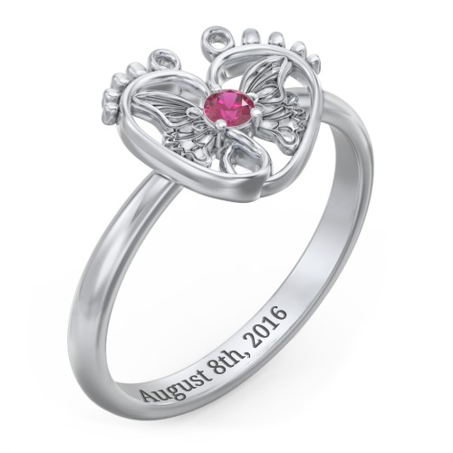 Butterfly Baby Feet Ring – Sterling Silver with Ruby