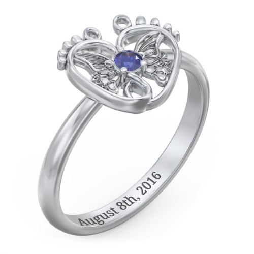 Butterfly Baby Feet Ring – Sterling Silver with Blue Sapphire
