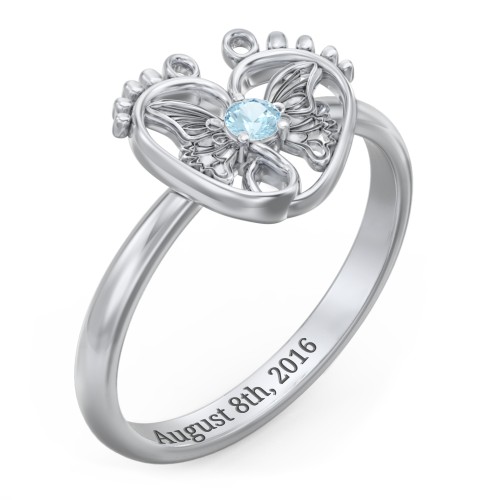 Butterfly Baby Feet Ring – Sterling Silver with Blue Topaz