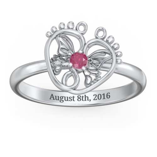 Butterfly Baby Feet Ring – Sterling Silver with Ruby