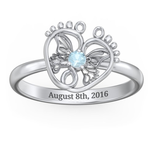Butterfly Baby Feet Ring – Sterling Silver with Blue Topaz