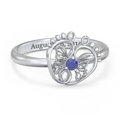 Butterfly Baby Feet Ring – Sterling Silver with Blue Sapphire