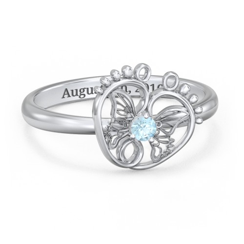 Butterfly Baby Feet Ring – Sterling Silver with Blue Topaz