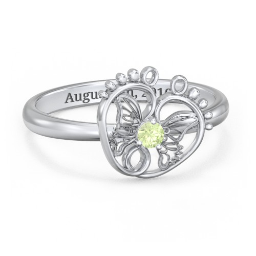 Butterfly Baby Feet Ring – Sterling Silver with Peridot