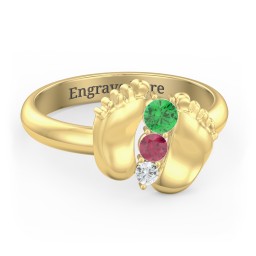 Baby Feet Birthstone Ring in 9K Solid Yellow Gold with Emerald, Ruby, and Cubic Zirconia