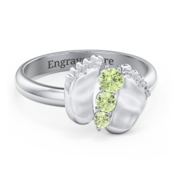 Baby Feet Birthstone Ring in 925 Sterling Silver with Peridot