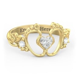 Baby Footprints Ring with Heart Cut Gemstone and Accents