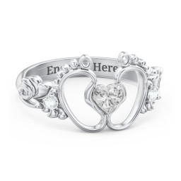 Baby Footprints Ring with Heart Cut Gemstone and Accents